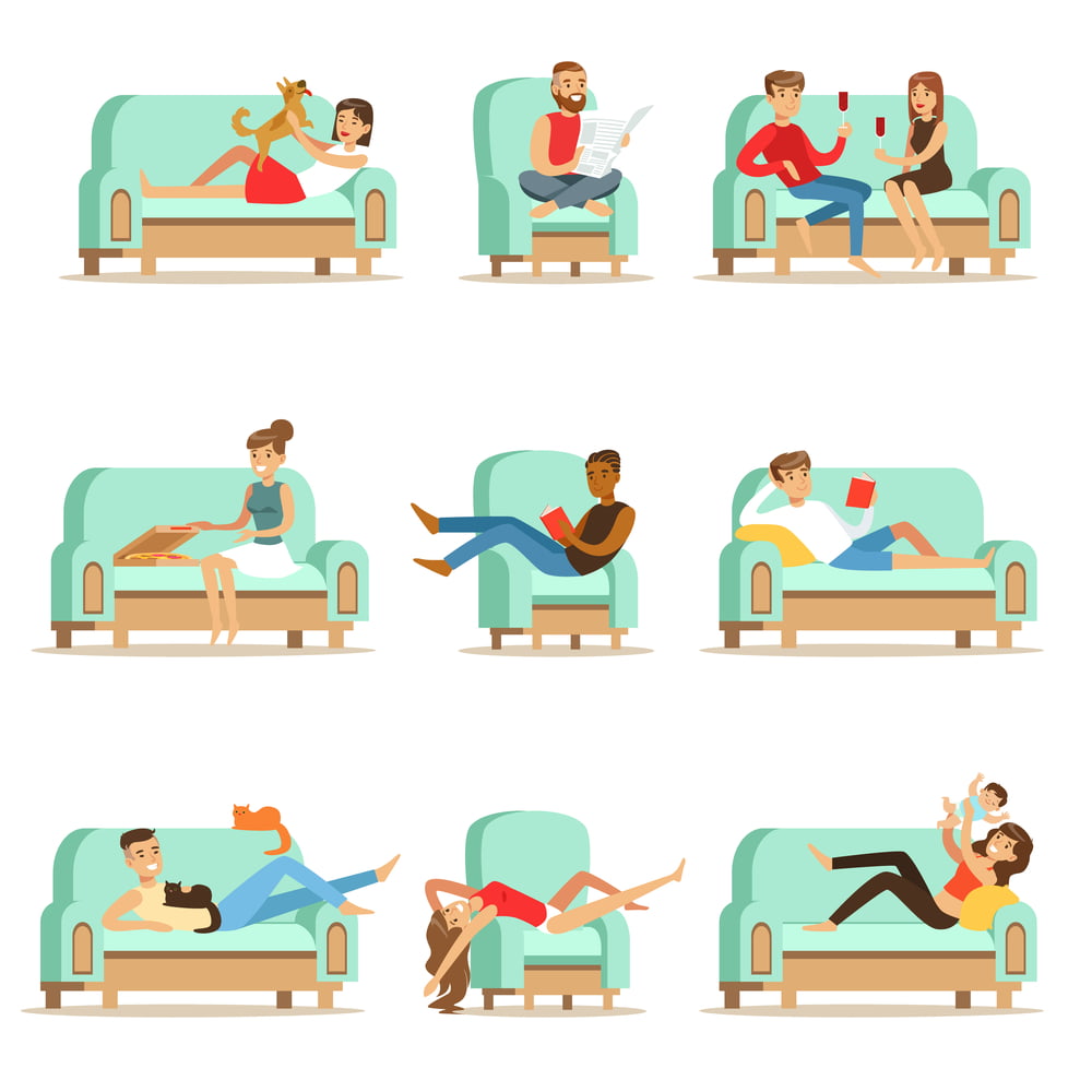 People resting at home relaxing on a Sofa or Armchair